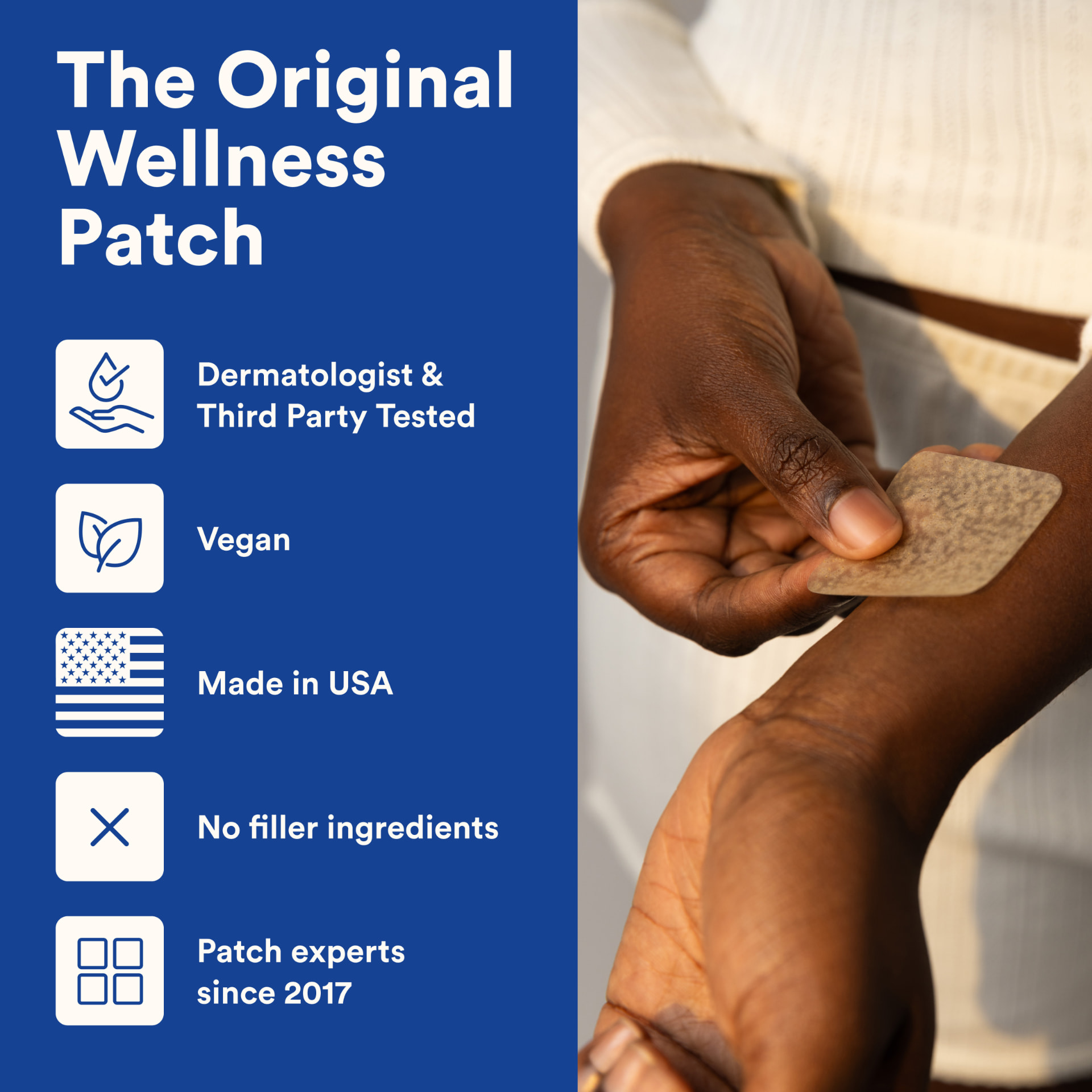 Applying a wellness patch to the arm